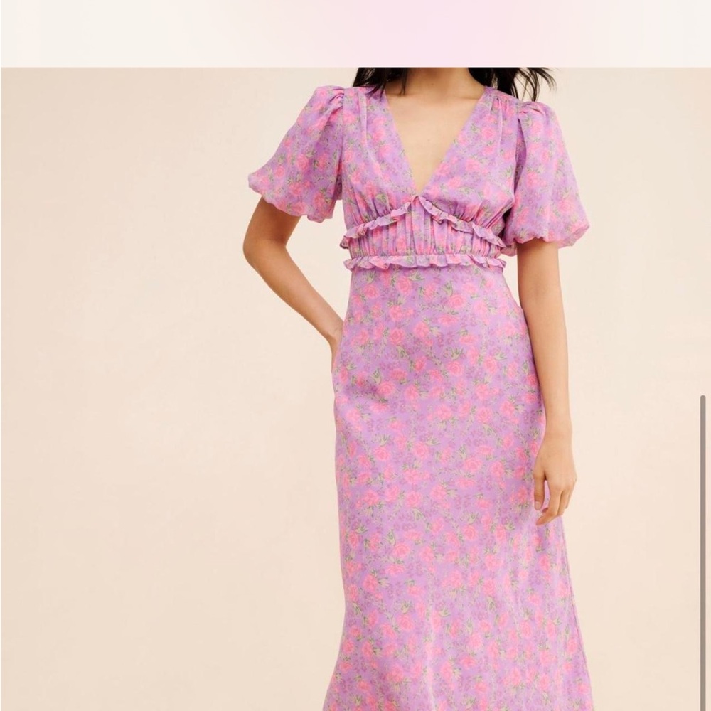 ASTR The Label Esperanza Puff Sleeve  Midi Dress size small